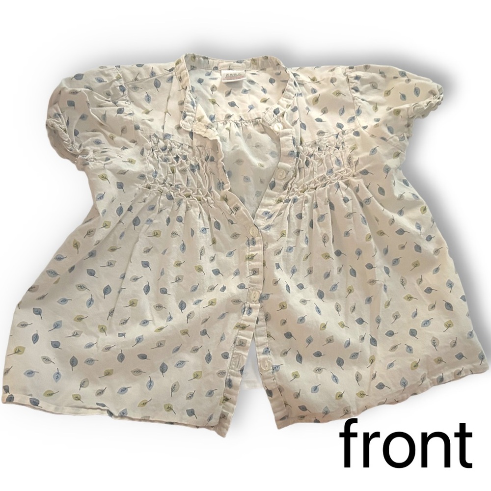 🇪🇸👍GUC ZARA | 24 m | Toddler White Summer Smocked Leaf print blouse - Picture 4 of 14
